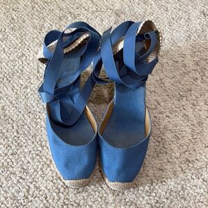 Christian Louboutin Blue Espadrille Shoes with Ankle Straps